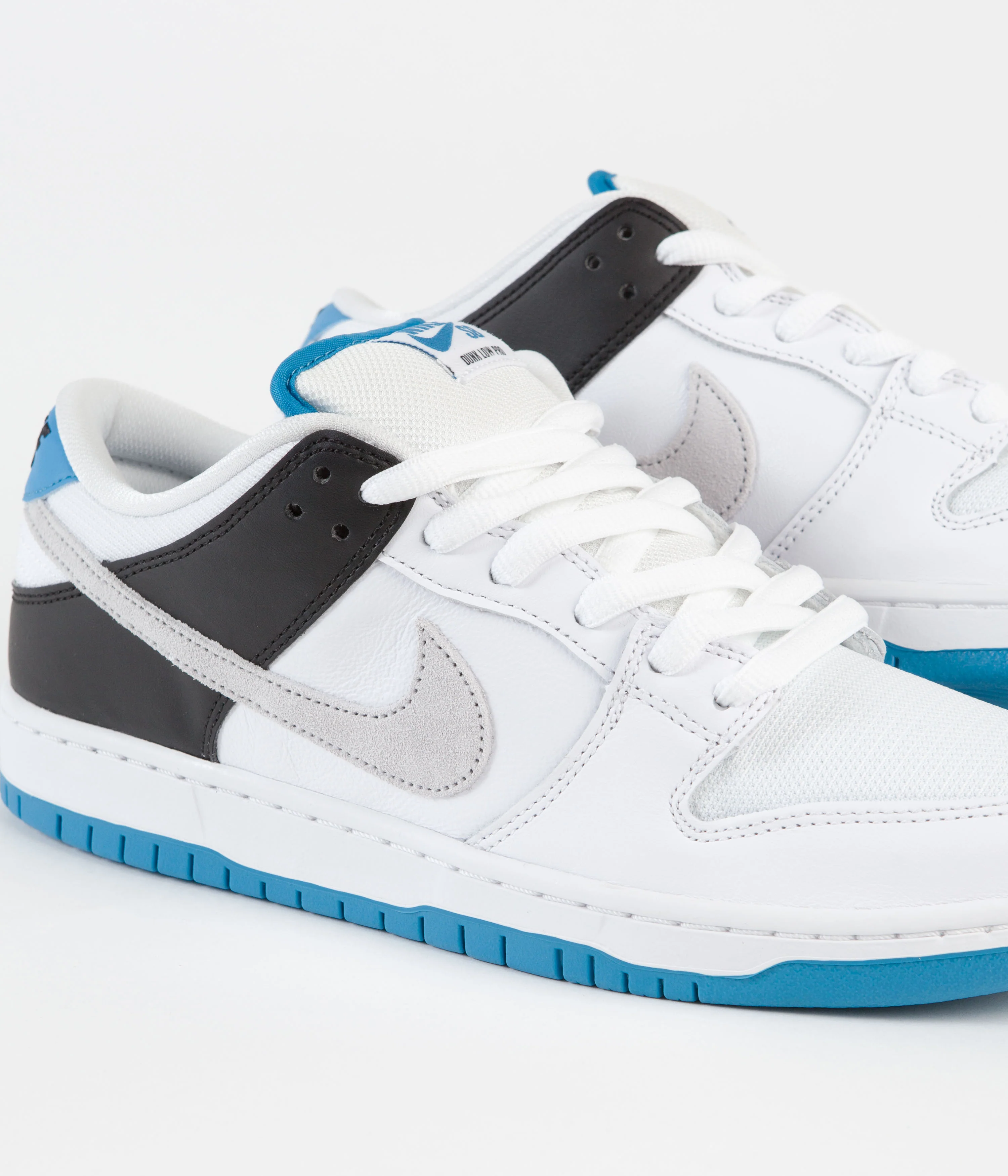Nike SB Dunk Low Pro Shoes - White / Neutral Grey - Black - Laser Blue - Image 3