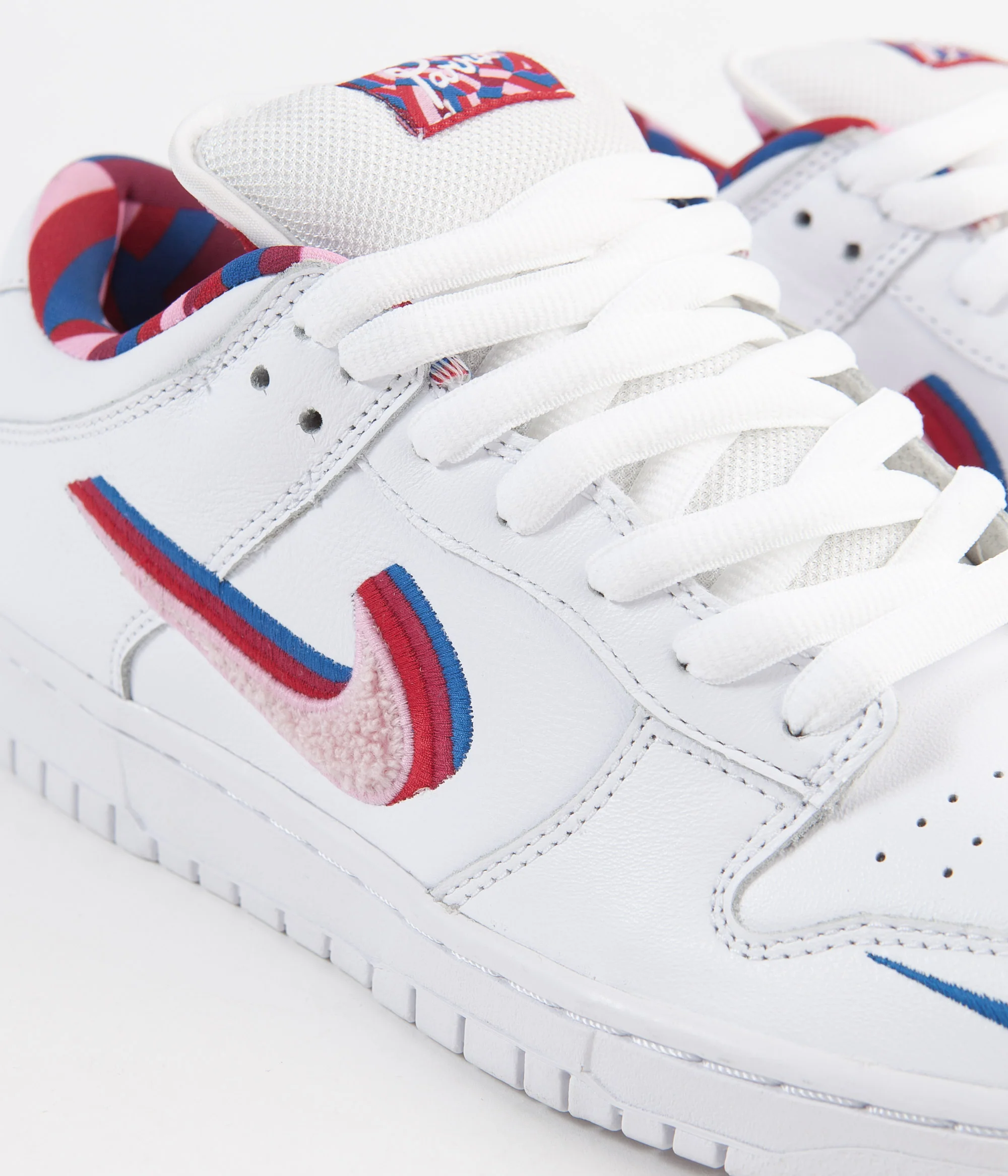 Nike SB x Parra Dunk Low OG Shoes - White / Pink Rise - Gym Red - Military Blue - Image 3