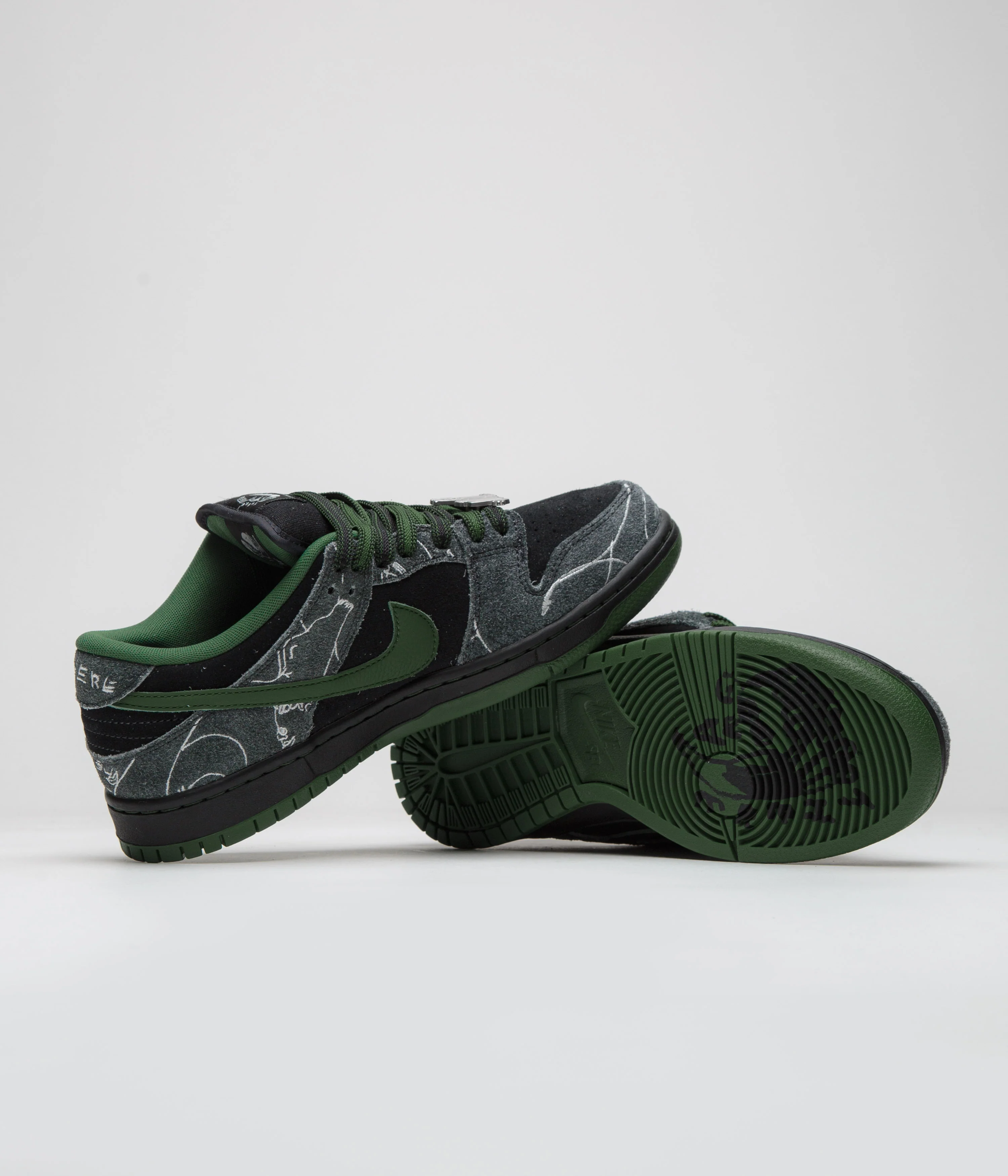 Nike SB x There Skateboards Dunk Low Shoes - Black / Gorge Green - Summit White - Image 5